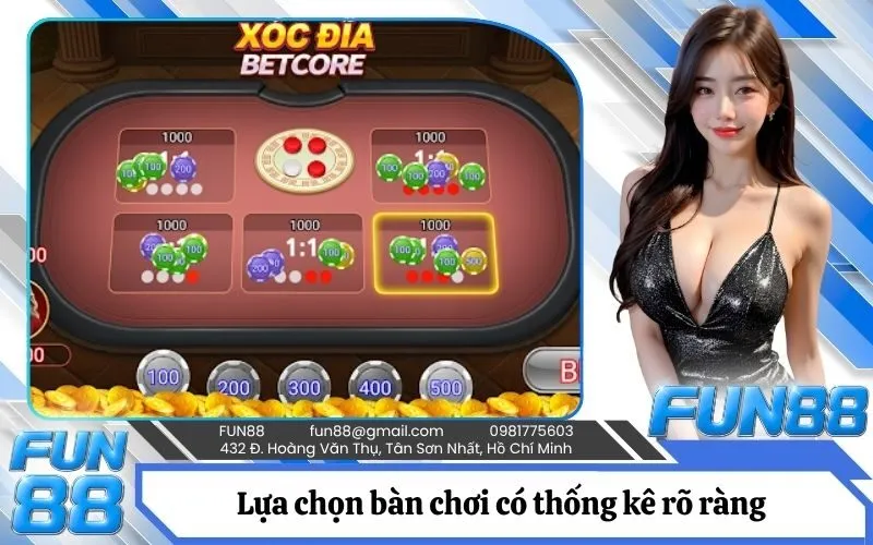 Lựa chọn bàn chơi có thống kê rõ ràng và minh bạch